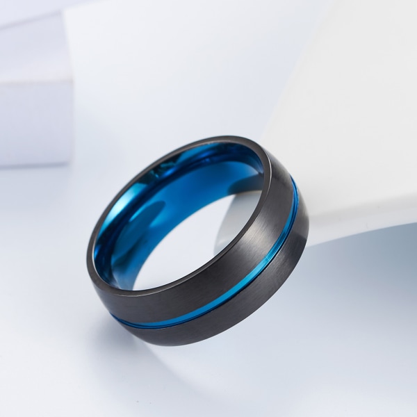 Men's Tungsten Ring Women's 8mm Blue Fluted Wedding Ring Beveled Edge I Love You