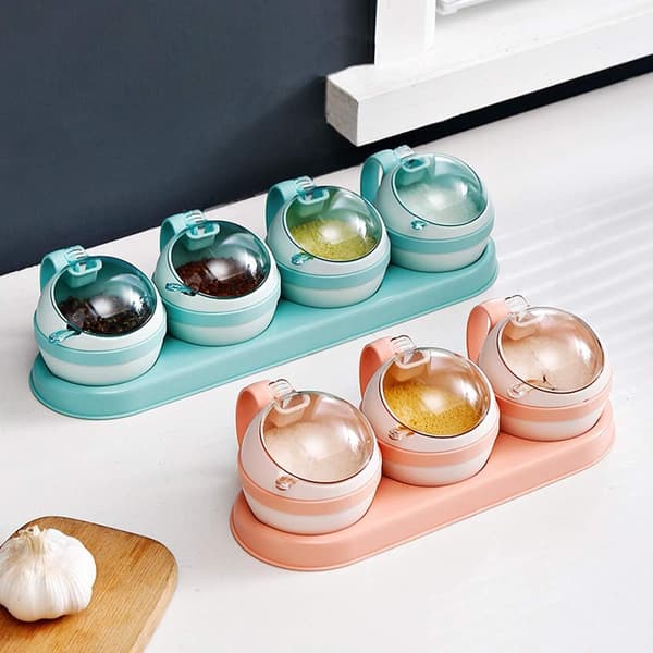 Set med 4, Kryddbox, Kryddställ, Kryddburk, Förvaring C