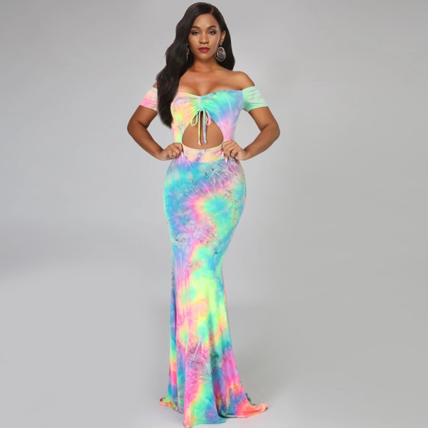 Sexy Summer Naisten Tie Dye Club Beach Bodycon Dress Aurinkomekot (