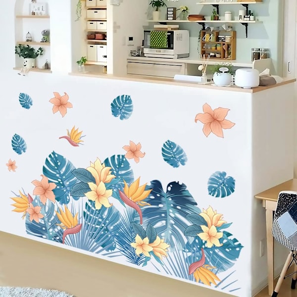 En uppsättning väggdekaler med tropiska blad för vardagsrum, sovrum och kontor