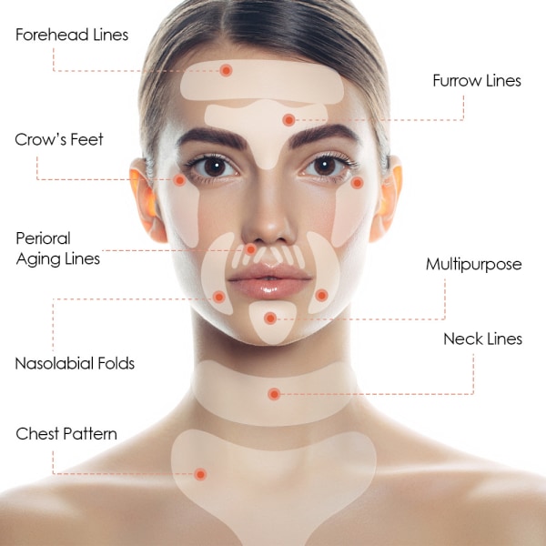 18 st återanvändbara klistermärken mot rynkor för ansikte, panna, hals, ögon