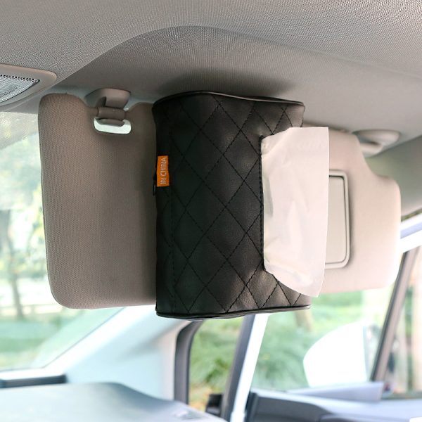 Lær Lommetørkleholder til Bil, Bil Baksete Nakkestøtte Hengende Lommetørkle Bokser Holder Etui, Multi-bruk Bil Lommetørklepapir Holder for Bil & Lastebil (Svart) 2 Stk
