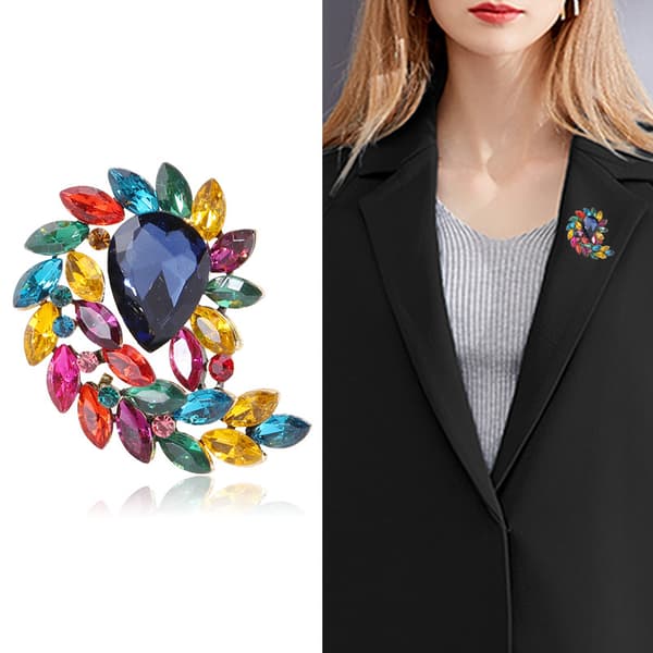Rhinestone Rød Blad Kostume Brosche Antik Tone (multicolor)