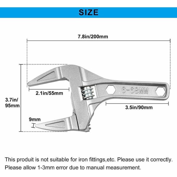 Säädettävä jakoavain 6-68mm Lyhyt säädettävä jakoavaimen varsi Suuret aukot Ultraohut ja kevyt ja putkimiehen työkaluavain