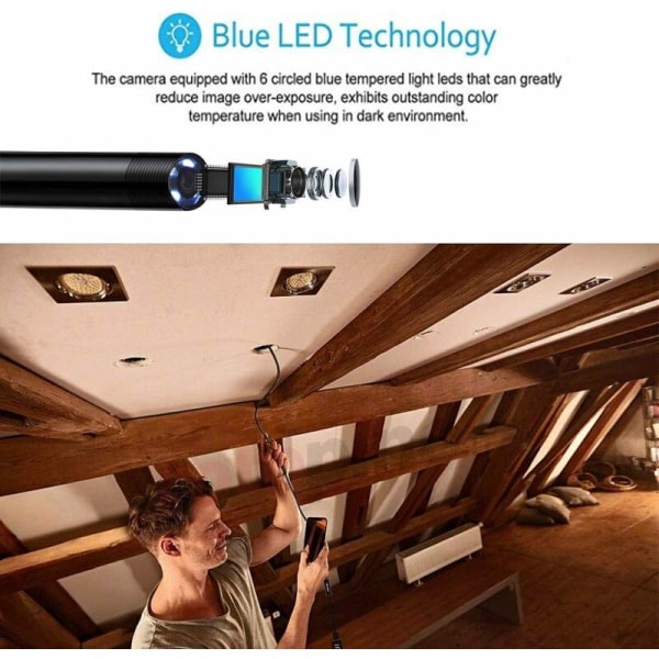 WiFi Borescope inspeksjonskamera Megapiksel HD Endoskopkamera Semi-Rigid Fleksibel inspeksjonskameraer med 5m kabel Kompatibel med iOS/Android/Tablet/Windows (Svart)