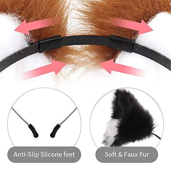 Kissan kettu tekonahkainen pääpanta hiuspanta cosplayhin valkoinen ja musta
