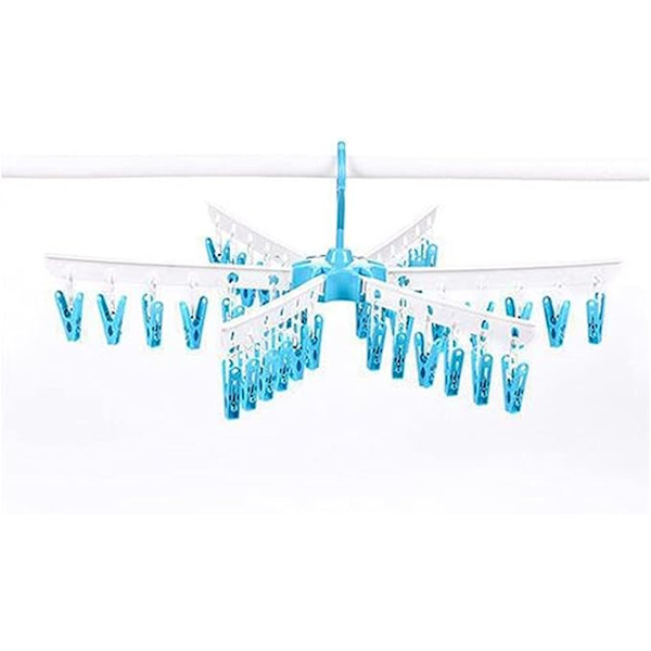 Klädhängare med 36 Klämmor, Plast, Snurrhake, Bärbar, Vikbar