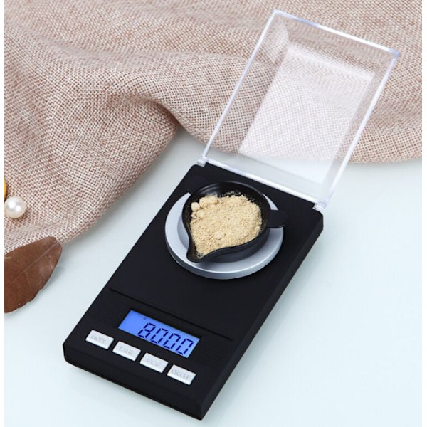 50g x 0,001g Precision Milligram Våg, Elektronisk Smyckesvåg med LED-Display, Multifunktion, Kök, Ficka med Kalibreringsvikt