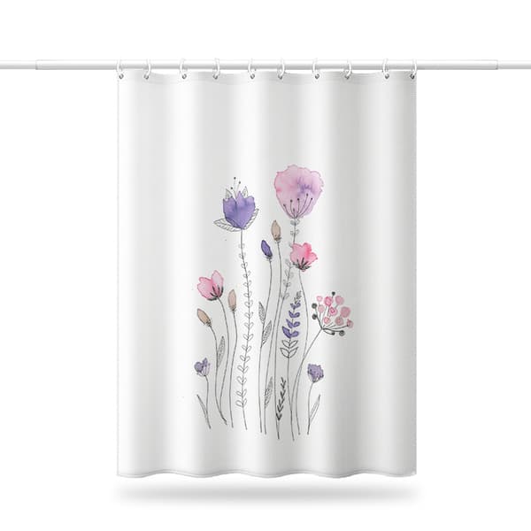 1 stk. Sød blomstret bruseforhæng, skimmelresistent, polyester