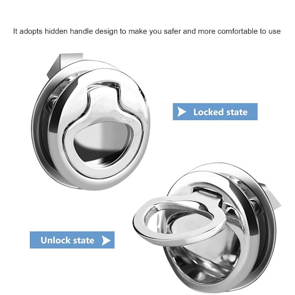 Flush Hatch Latch, Rustfrit Stål Klaplås Marine Dækluge Lås 1.5 tommer Ringhåndtag Flush Træk Lukkelås til Marine Båd Hardware RV Ya