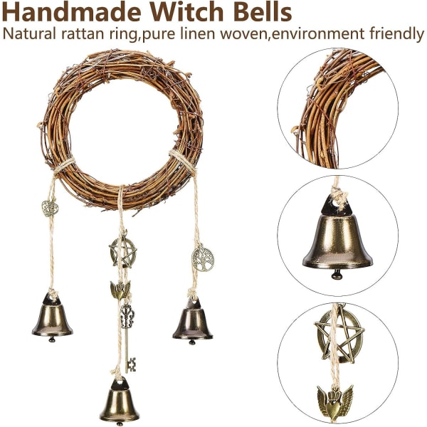 2-pakning med heksebjeller til dørkarm Wiccan Wind Chimes Witchy Things Fjern negativ energi tiltrekk positiv hekseri Wicca-rekvisita for Boho Home Room Decor