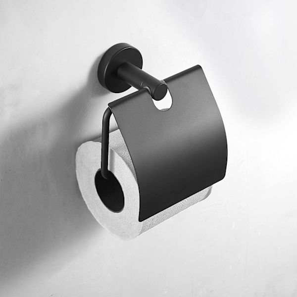 Matt svart toalettpappershållare, med klaff toalettpappersdispenser