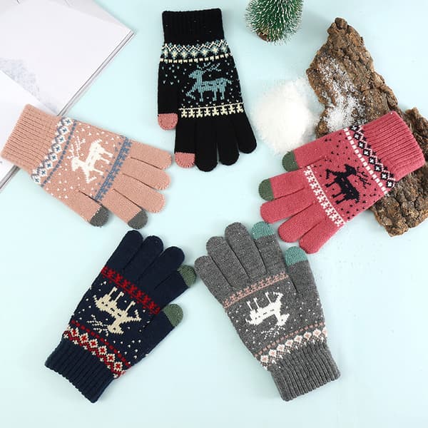 Set med 6 par Xmas Winter Touch Screen-handskar, Snowflake Deer Pr