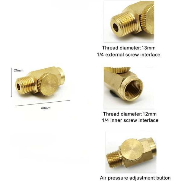 1/4NPT-uroskierteinen urosliitin x 1/4 NPT-uroskierteinen naarasliitin, ilman virtauksen säätöventtiili, linjaan asennettava messinkiliitin, ilmanpainekompressorin ohjaustyökalu
