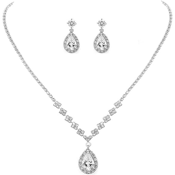 Brudbröllop Halsband Örhängen Set Silver Rhinestones Halsband Brud Kristall