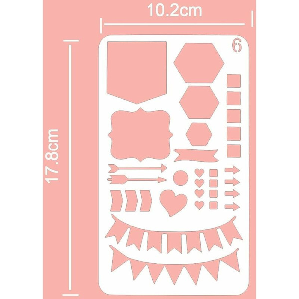 12 kappaletta piirustus- ja maalausstensiliä, Crapbooking-piirustus- ja maalausstensili, uudelleenkäytettävä kortti DIY-lasten maalausstensilisetti päiväkirjan suunnittelijalle Muistikirjan päiväkirjan askarteluun