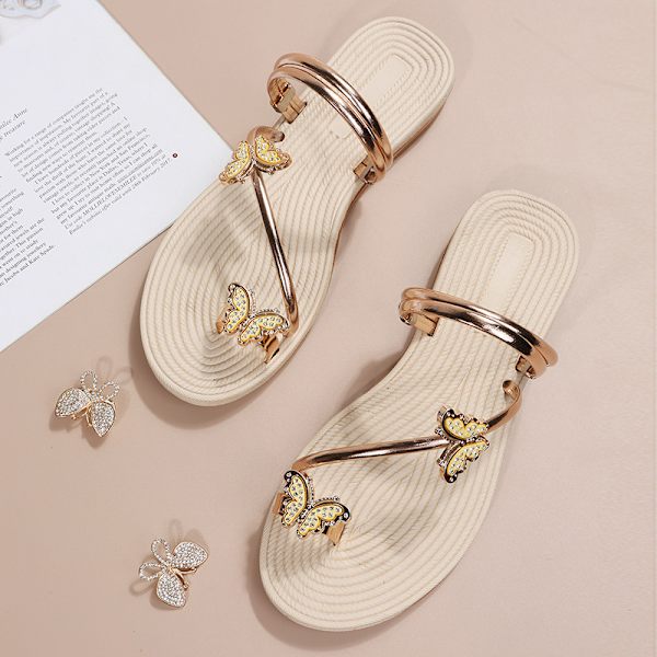 Rhinestone & Butterfly Decor Toe Ring Design Thong Sandals Flexib