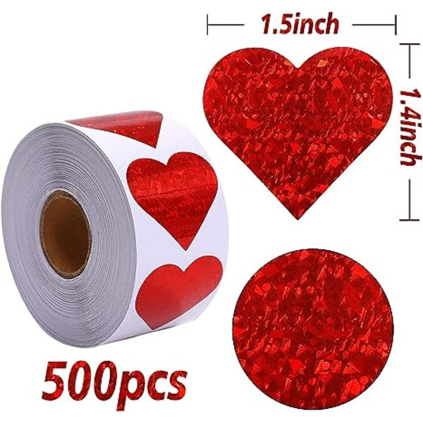 Valentines Glitter Red Heart Stickers - 1.5\" Heart Decorative Labels 500 per Rol