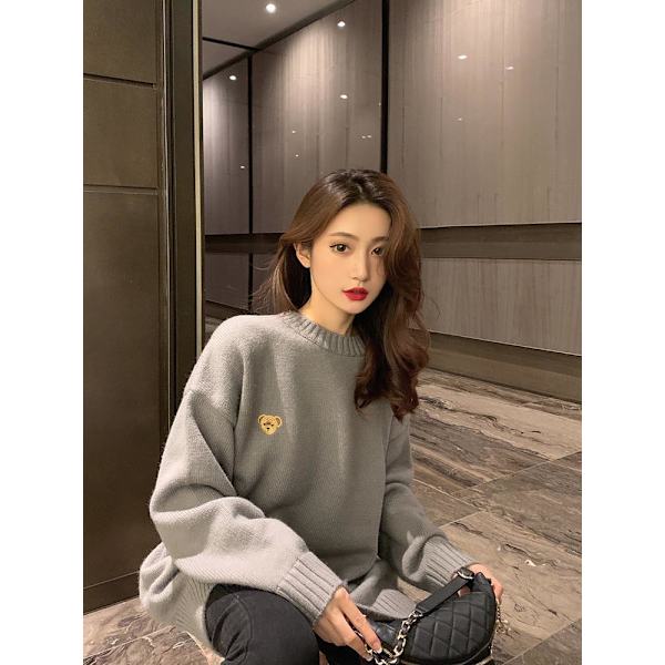 Kvinde Oversized Crewneck Lanterne ærme løs pullover chunky
