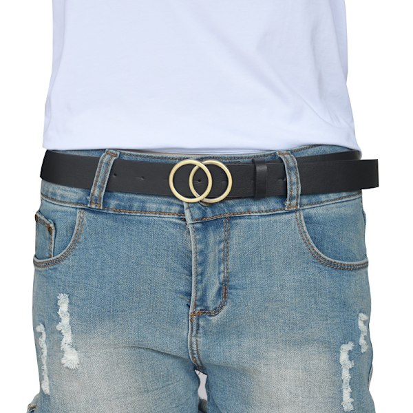 Dam Läderbälten Faux Läder Jeans Bälte med Dubbel O-Ring Spänne
