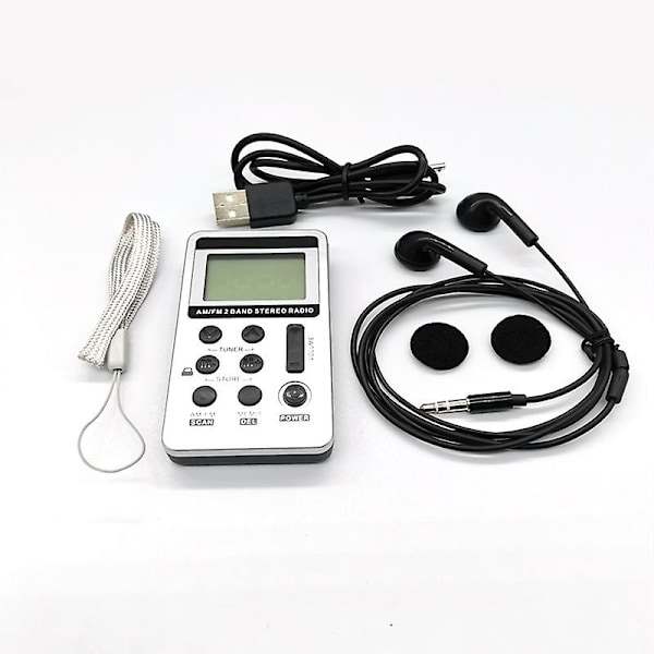 Bärbar radio Mini Radio Pocket AM FM Personlig radio med LCD-skärm USB-laddningsbar och hörlurar