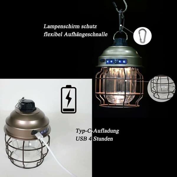 LED USB oppladbar campinglampe, 3-modus campinglanterne
