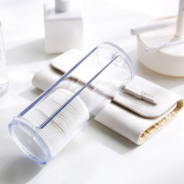 Bomuldsopbevaring 1. akryl, bambus, badeværelse, bomuldsdispenser med låg, HxD: 19,5x6,9cm, transparent/naturlig