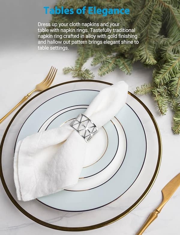 12 st servettringhållare silver ihålig design dekoration middag bröllop