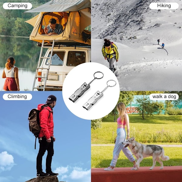 2-pack Signalvissla, 150dB Hög Decibel Rostfritt Stål Vissla med Nyckelring, Bergöverlevnad Nödsituation Sport, Utomhuscamping, Fiske, Vandring