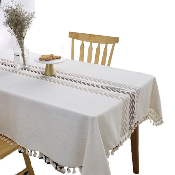 Vattentät Duk Rektangulär Bordsduk Bomull Linne 140x180 cm Tofsduk Elegant Duk Rektangel för Köksbordsdekoration
