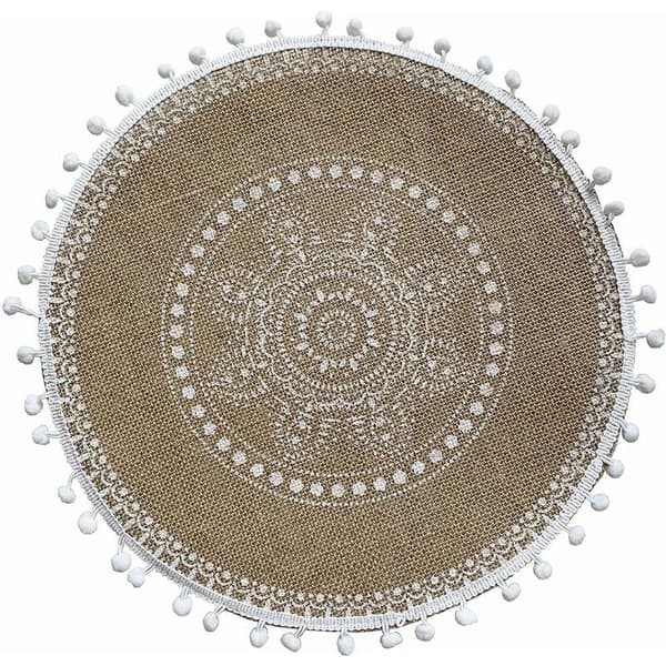 Vit boll C Boho matbord set med 4 runda placemats för vintermatsal
