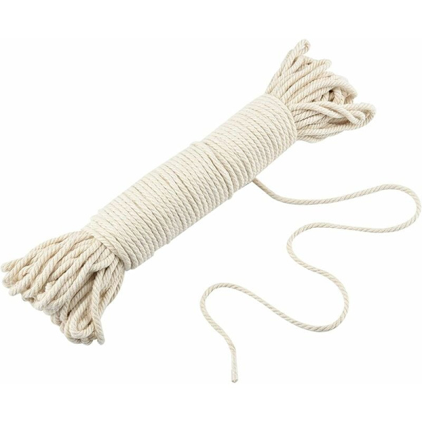 Makramé tau 4mm x 50m, Makramé bomullstråd, Bomull Makramé tråd Garn Bomullstau, Bomull Makramé tau Naturlig snor for Plantehenging Strikking DIY Dekorasjon Gaveinnpakning