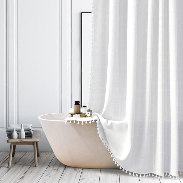 Farmhouse Vit Stall Duschdraperi - Boho Modern Linnetyg Duschdraperi