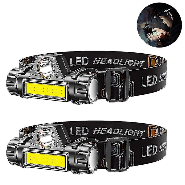 2 stk. oppladbare hodelykter, superlys og lett hodelykt med LED