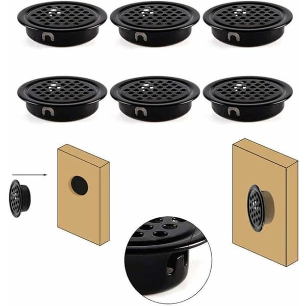20 stk. runde ventilationsgitre, ventilationsgitre hul i rustfrit stål, runde gitterventilationshul, ventilationshuller til køkken og skab til køkkenmøbler, luftventil (sort)