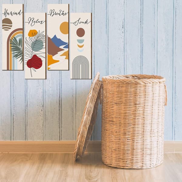 4 stk. Relax Soak Unwind Breathe skiltdekor Boho baderom tre