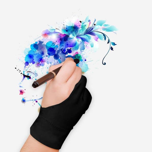 2 stk. Sorte to-finger handsker til grafiktegnetablet lysboks