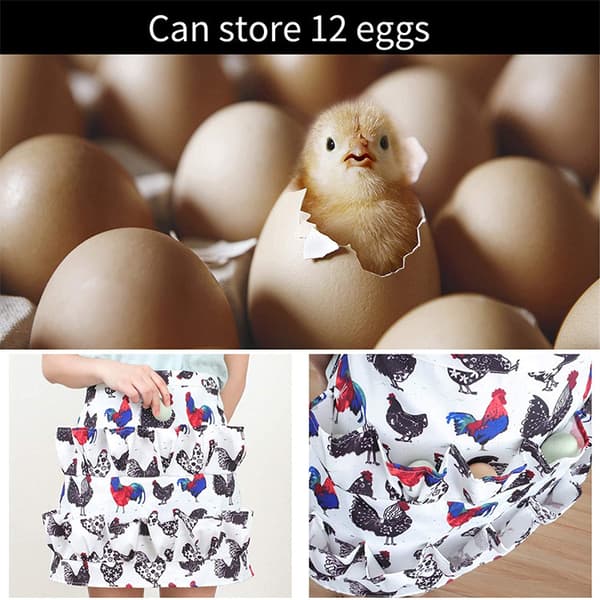 Kylling Egg Innsamling Forkle, 12 Dype Lommer for Hønse-, Ande-, Gåsegg