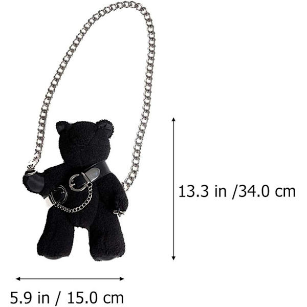 Kvinnors axelväska (handväska svart) axelväska med kedjerem djur plånbok nallebjörn plånbok gotisk plånbok för kvinnor flickor