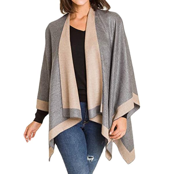 Shawl Wrap Poncho Kappe Cardigan Trøje Åben Foran til Efterår Vinter, Khaki