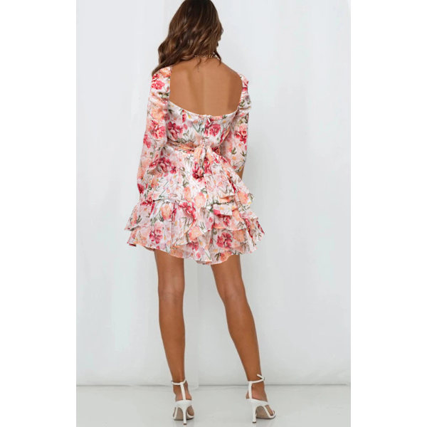 Jumpsuit Lantern Langærmet Ruffle Lag Tie Mini Short Romper-pink,M