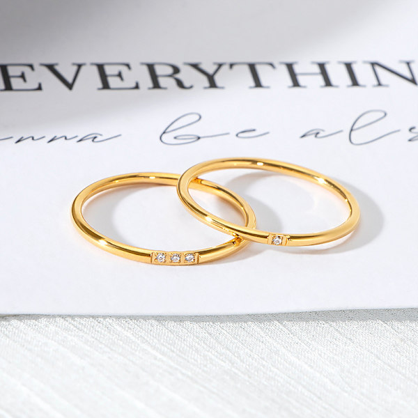 Ny trendig rund ring med 3 diamanter, förgylld med 18K guld, lätt lyxig