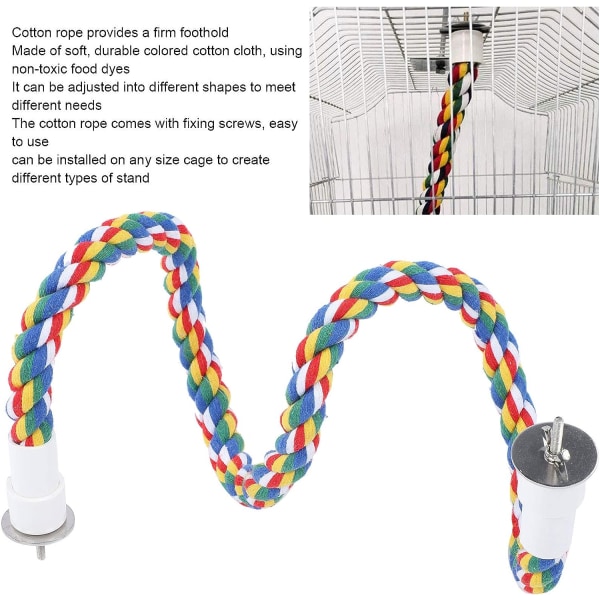 2 stycken fågelrep av bomull i ljusa färger, fågelrep, sittpinnar, handtugg, papegojspiralgungor, stativ för papegojor och fåglar (40 cm)