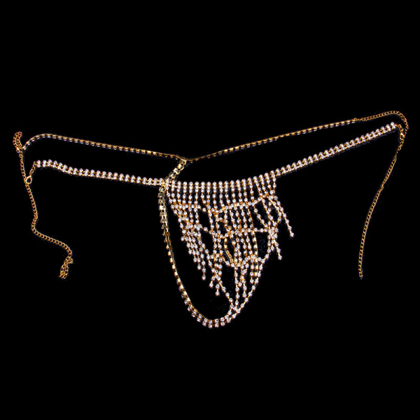 Kvinners Sexy Rhinestone Panties Body Chain Crystal Midje Smykker Mini Thong, 1 stk-gylden