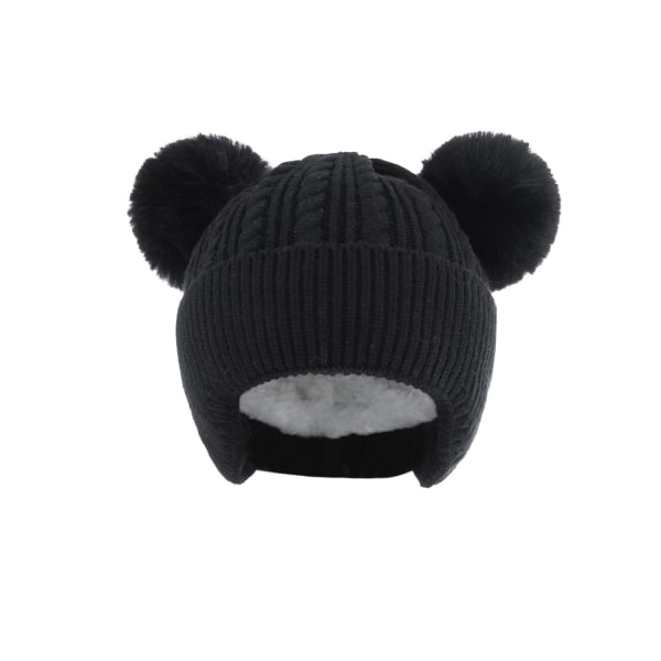 Strikket børne hue varm fleece baby hue (sort)