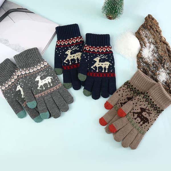 Set med 6 par Xmas Winter Touch Screen-handskar, Snowflake Deer Pr