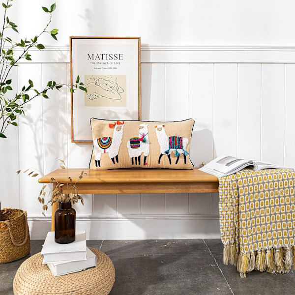Bomuldslinned pudebetræk Vintage Farmhouse Boho broderet