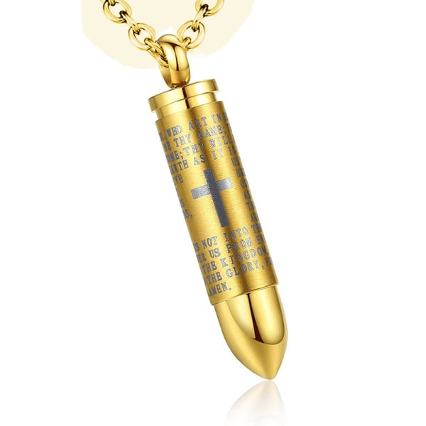 Lord's Prayer Cross Bullet Pendant Rustfrit stål Lords Bible in