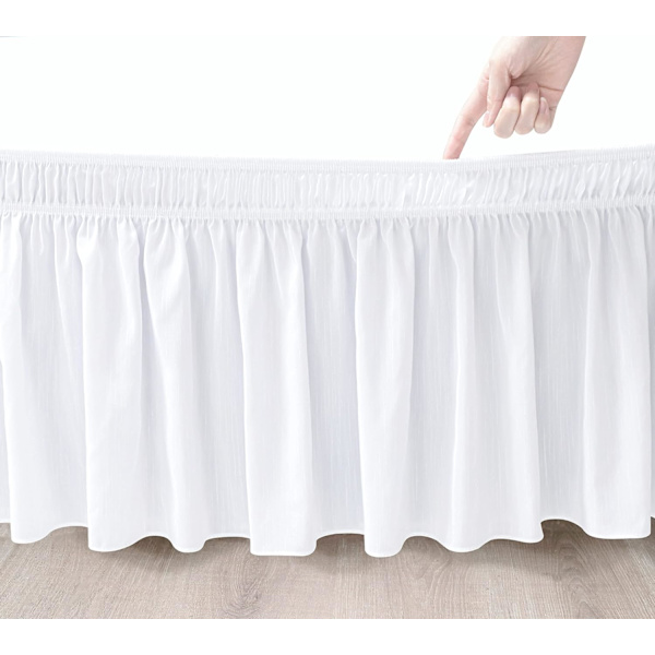 Omsluttende senge skjørt for queen size senger 15\" fall, hvit justerbar elastisk D