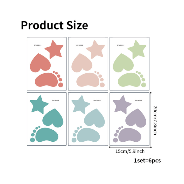 Et sett med fotavtrykk stjerner hjerter veggklistremerker veggdekor